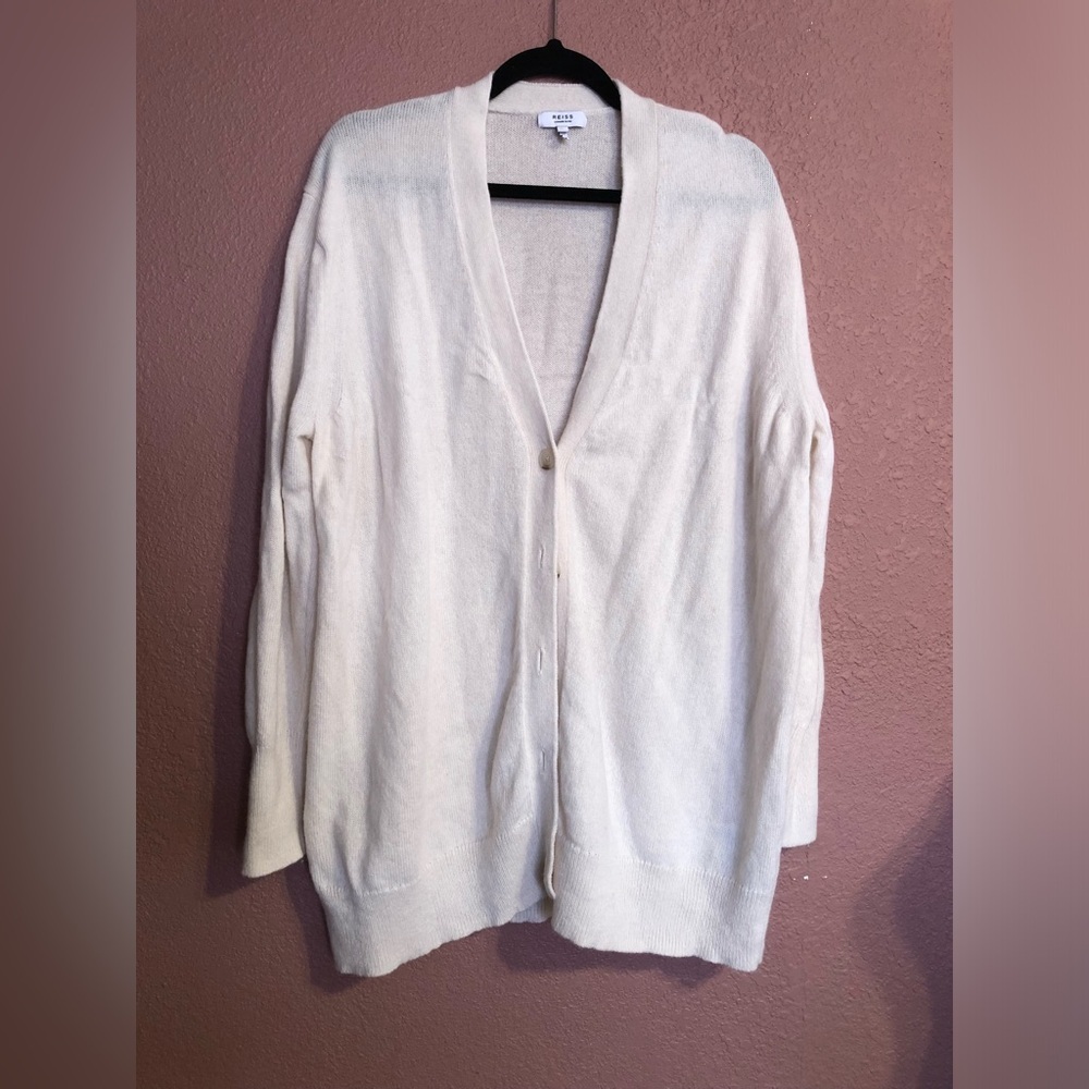 Reiss Cashmere Wool Blend Cream Cardigan XL